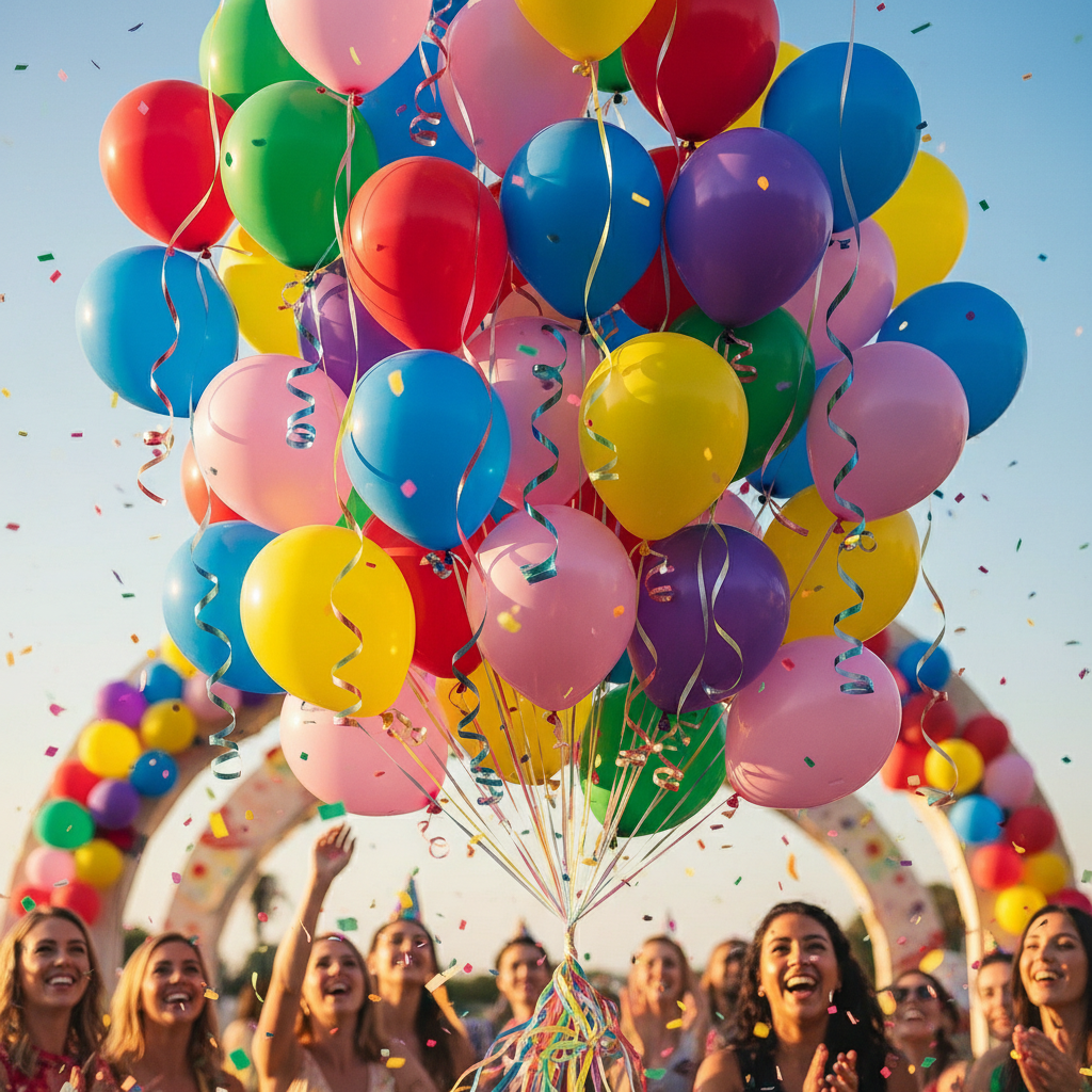 Colorful balloons and party streamers