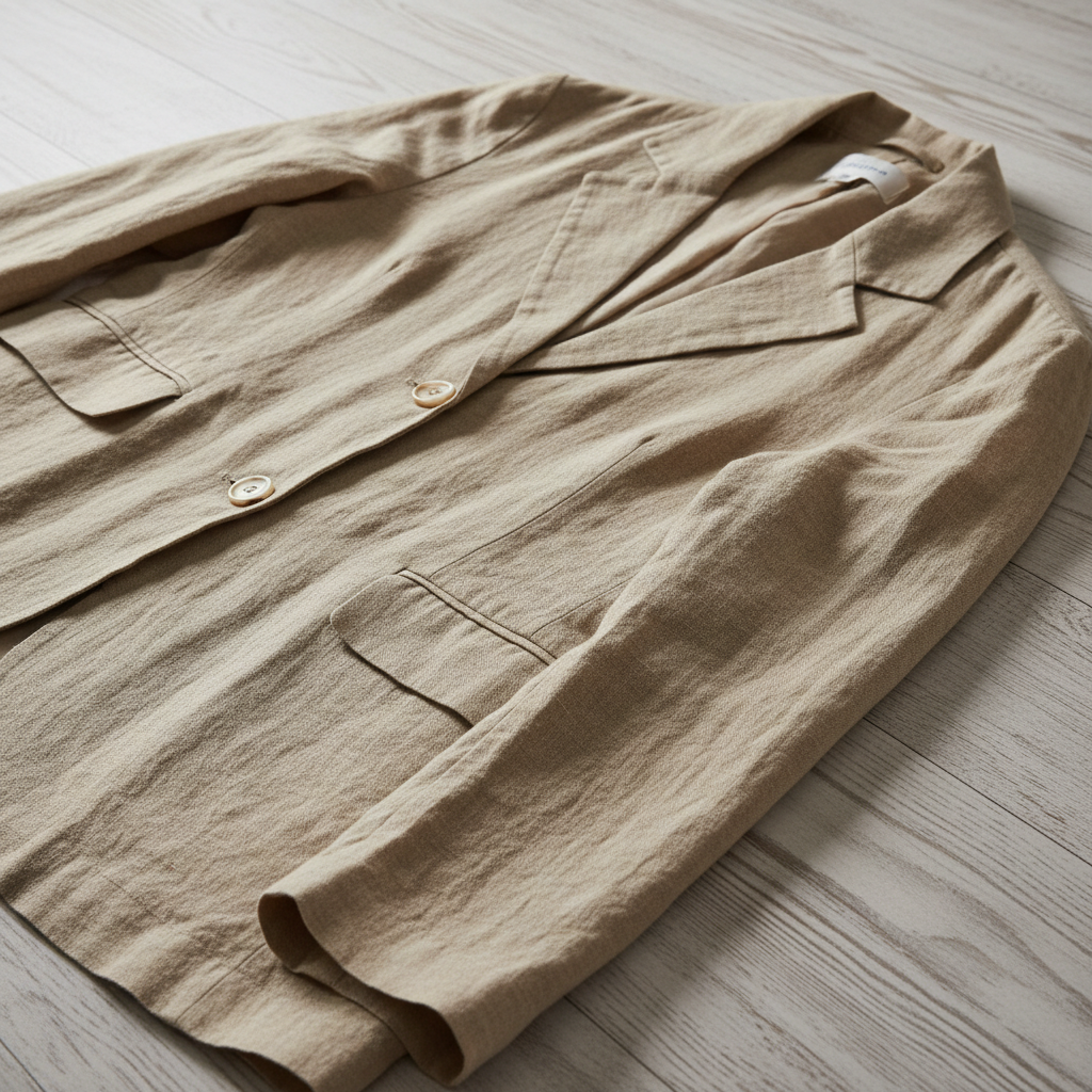 Oversized blazer detail showing exaggerated shoulder and volume, editorial close-up