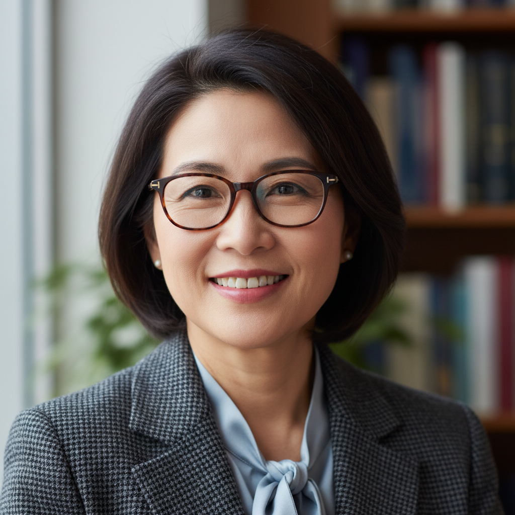 Distinguished female professor in formal concert attire, warm studio portrait, soft directional lighting, classical elegance