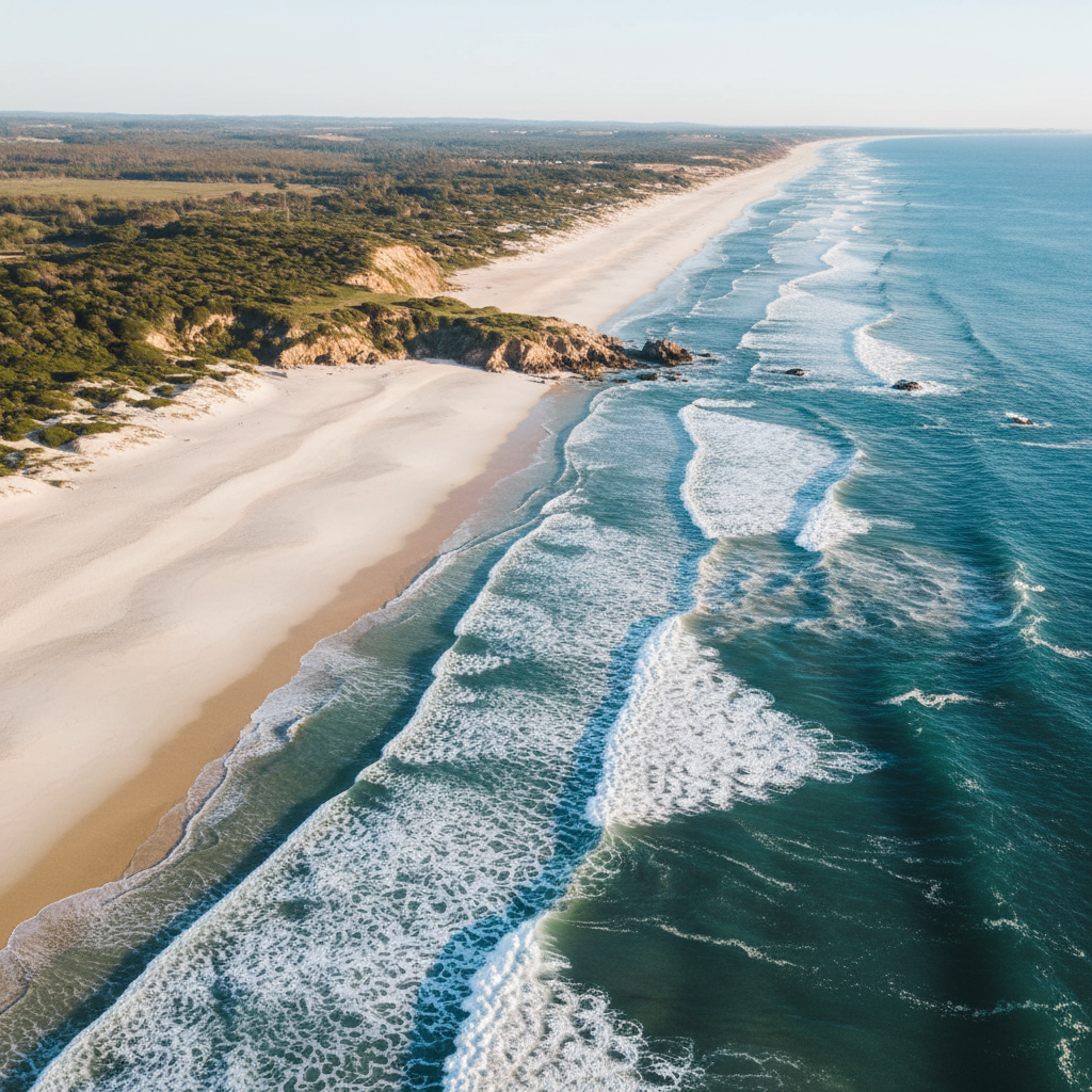 Drone shot of coastal landscape used in brand film production