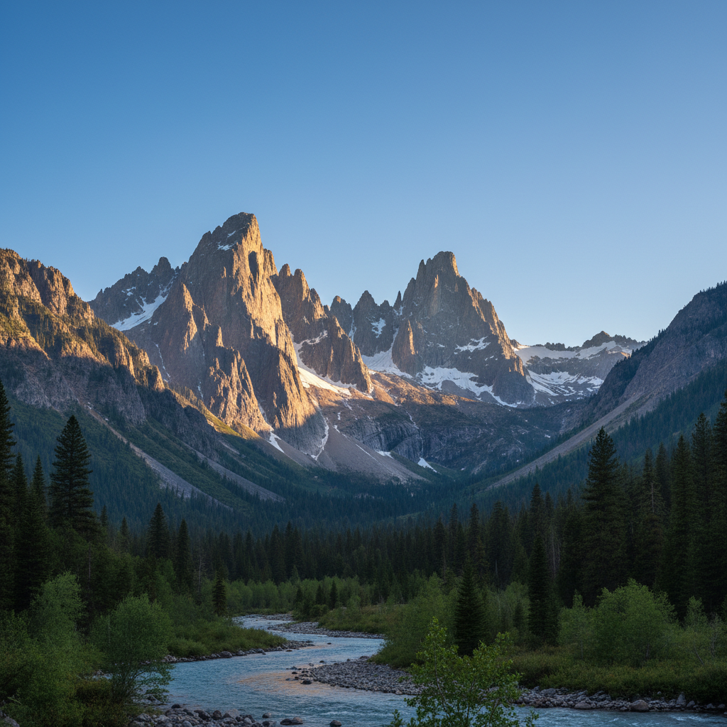 Mountain landscape with enhanced sharpness and vivid colors after AI processing