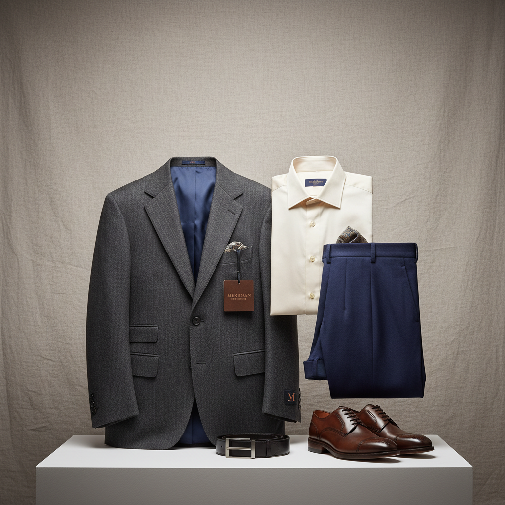 Grey formal trousers flat lay on white background