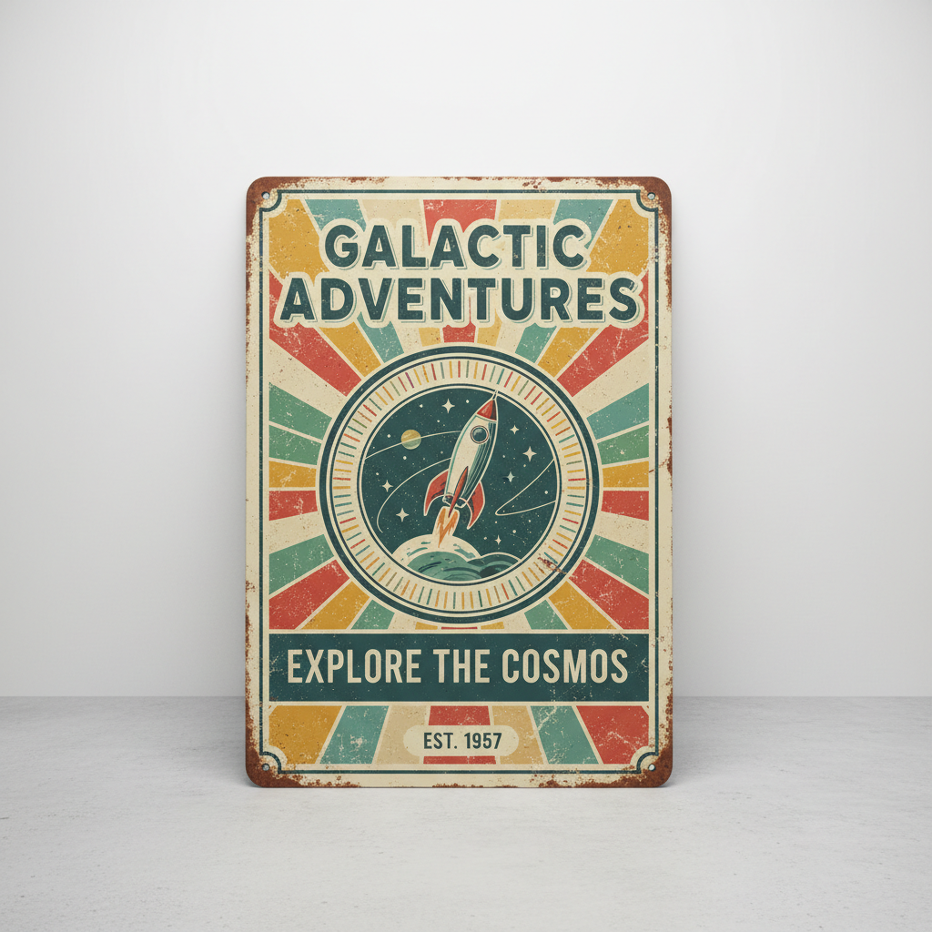 Colorful retro tin sign with vintage typography