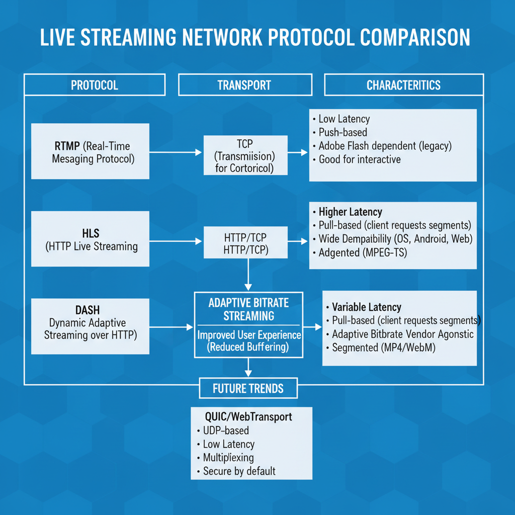 Network protocol comparison diagram for live streaming technology