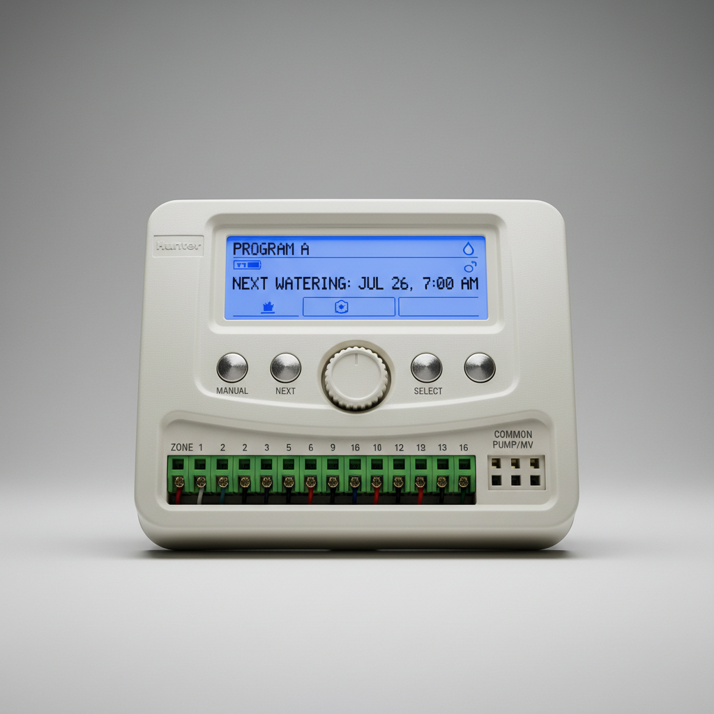 Hunter Pro-HC smart irrigation controller with digital display and zone terminals