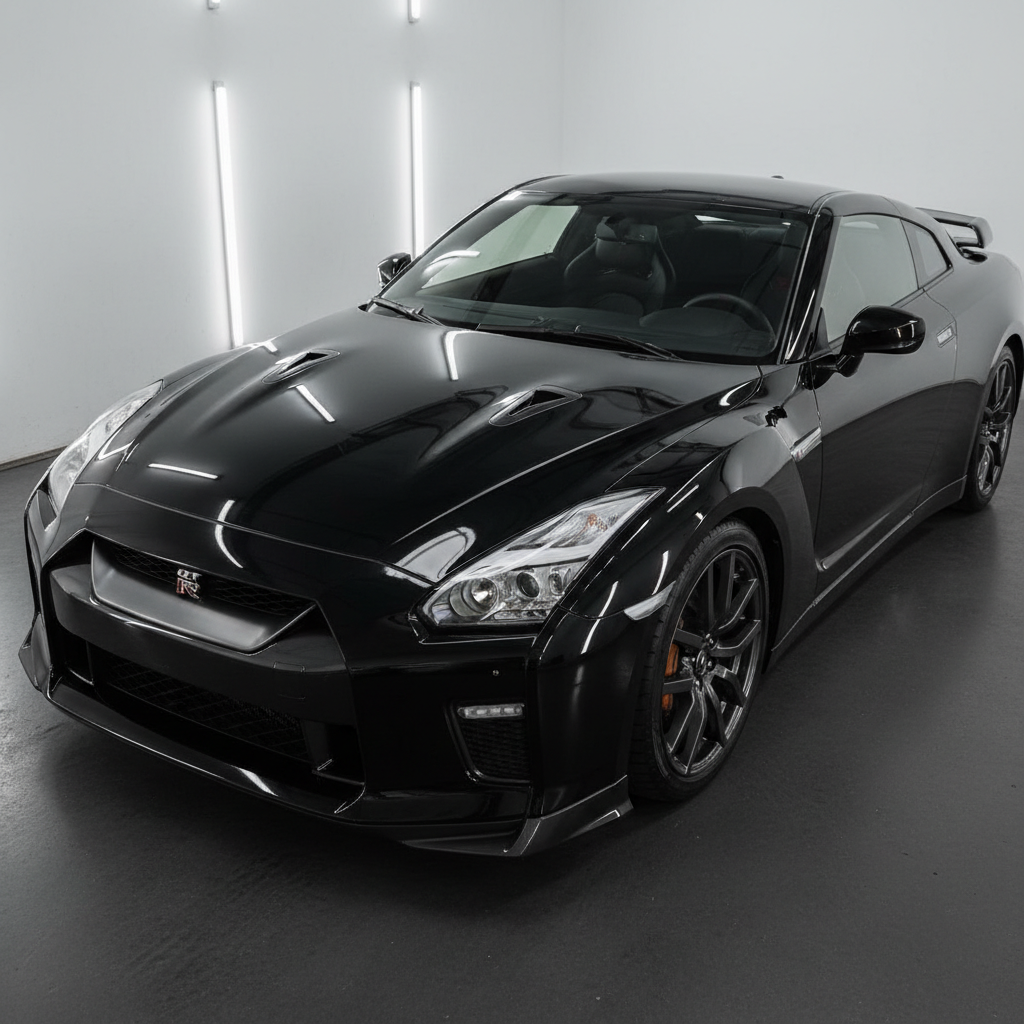 Luxury silver car with mirror-perfect paint finish after paint correction