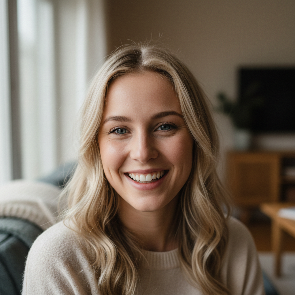 Young Danish woman smiling, portrait photo