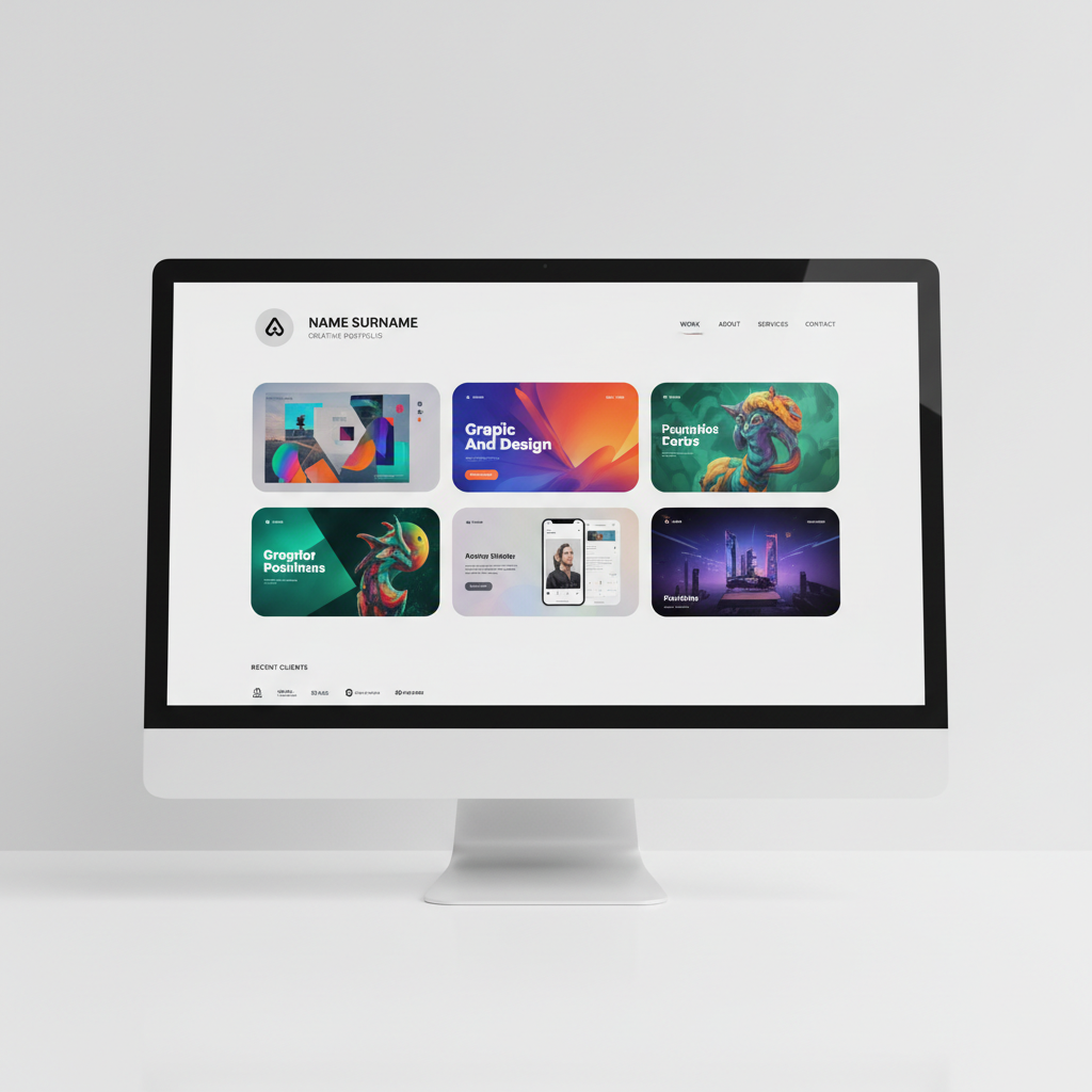 Clean modern portfolio website displayed on laptop screen with professional design