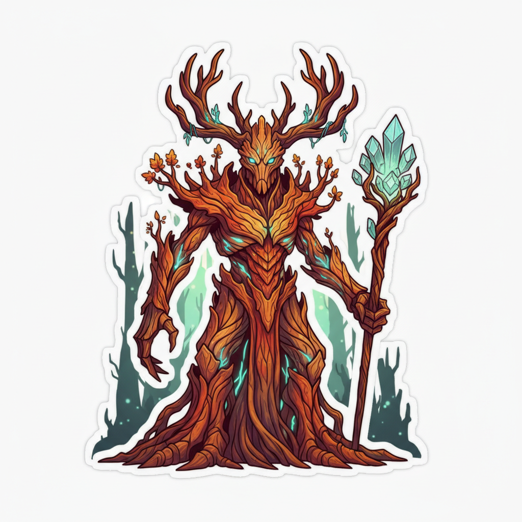 Sylvaneth Treelord ancient with layered bark texture, OSL from spirit glow and autumn leaf palette