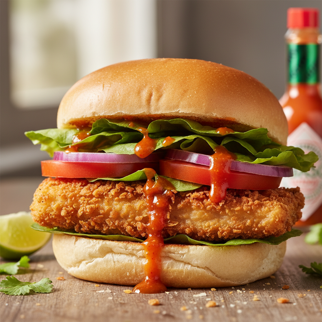 Bake and shark sandwich with pepper sauce and fresh toppings