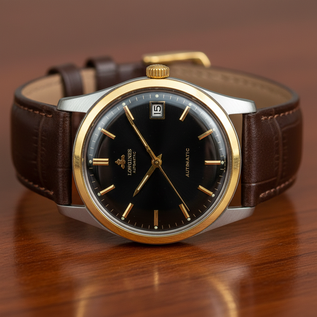 Longines Conquest 9000 from 1964 with black dial and gold indices