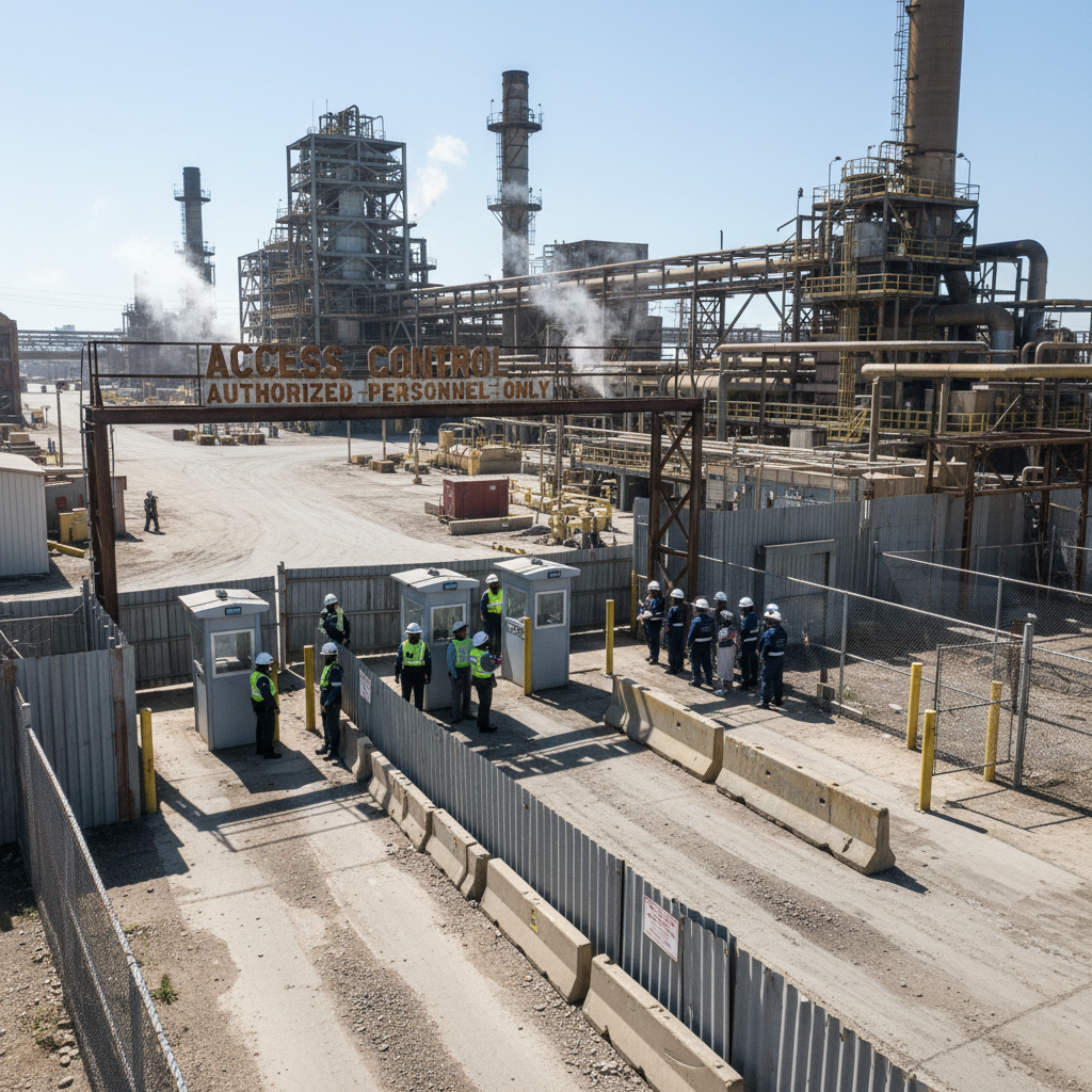 Industrial facility with CCTV surveillance and access control systems