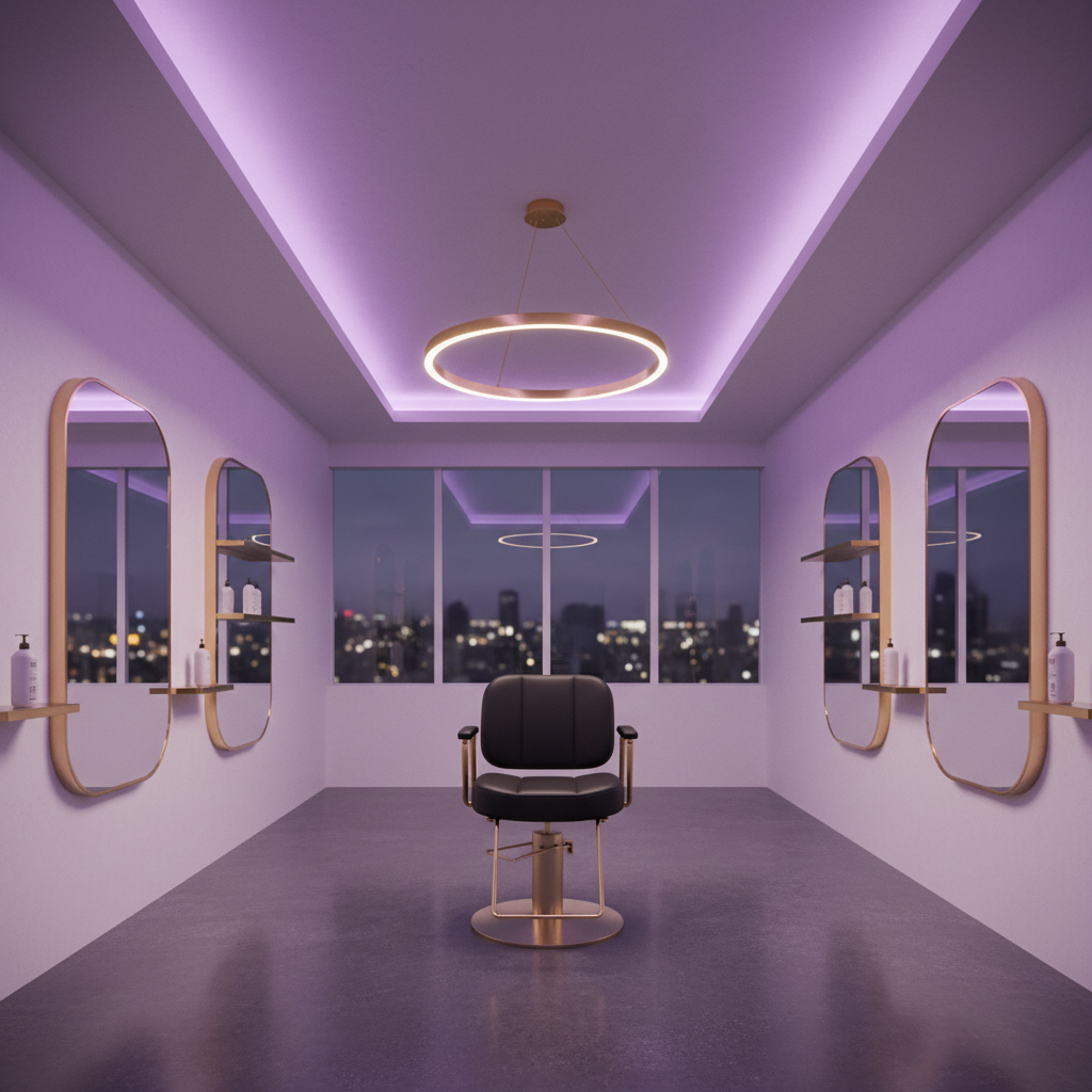Luxury beauty salon treatment room with soft candlelight, white linen and gold accents in deeply shadowed atmospheric setting