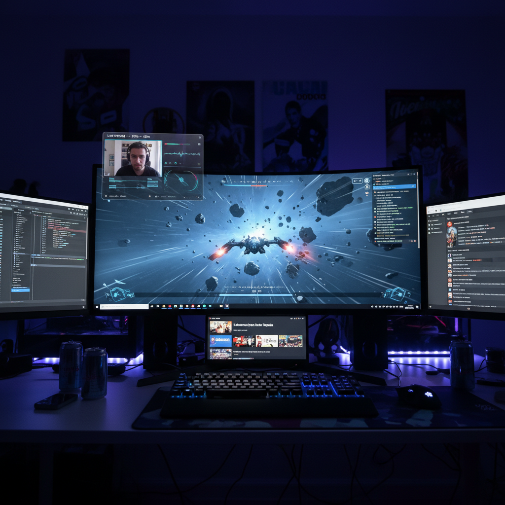 Raw unedited stream footage showing desktop with multiple windows and game capture