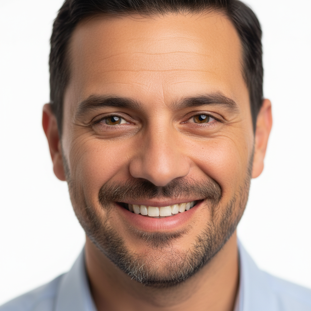 Actor headshot — man with friendly expression, white background