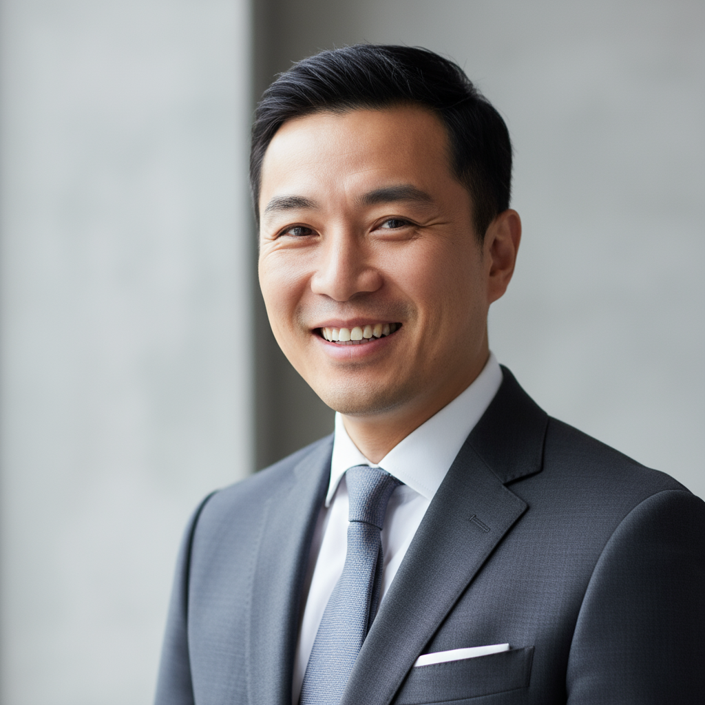 Asian businessman in professional attire, confident smile