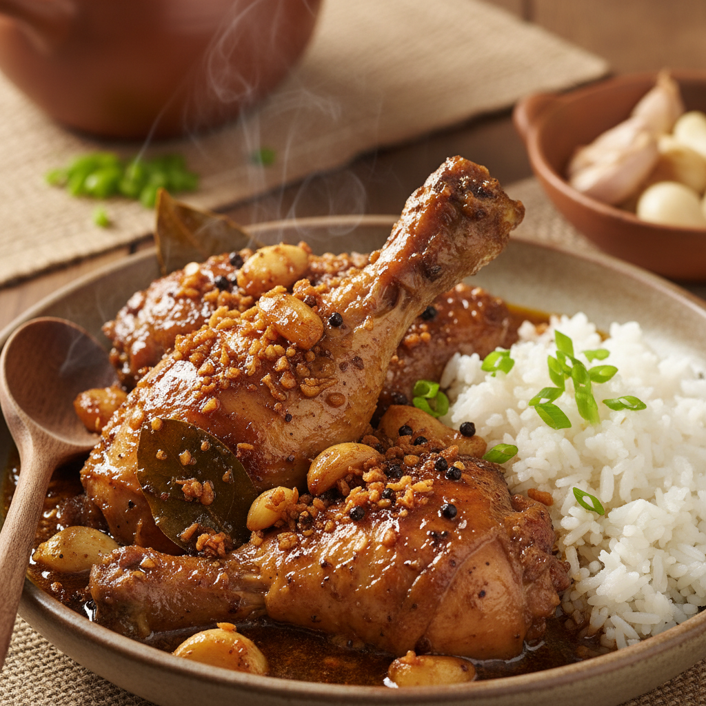 Pork adobo in coconut milk gata creamy sauce, Filipino variation recipe