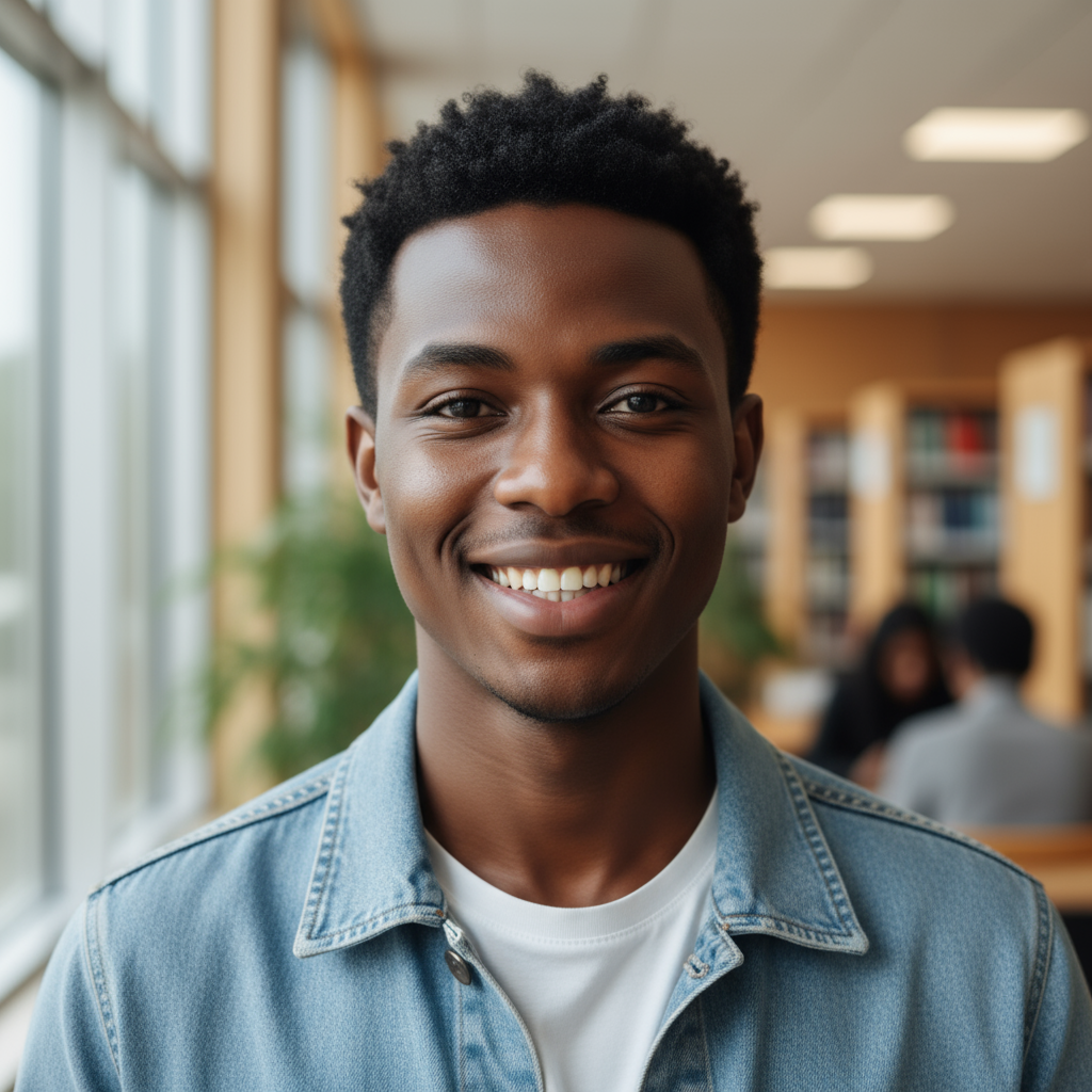 Business student with confident smile and casual college style