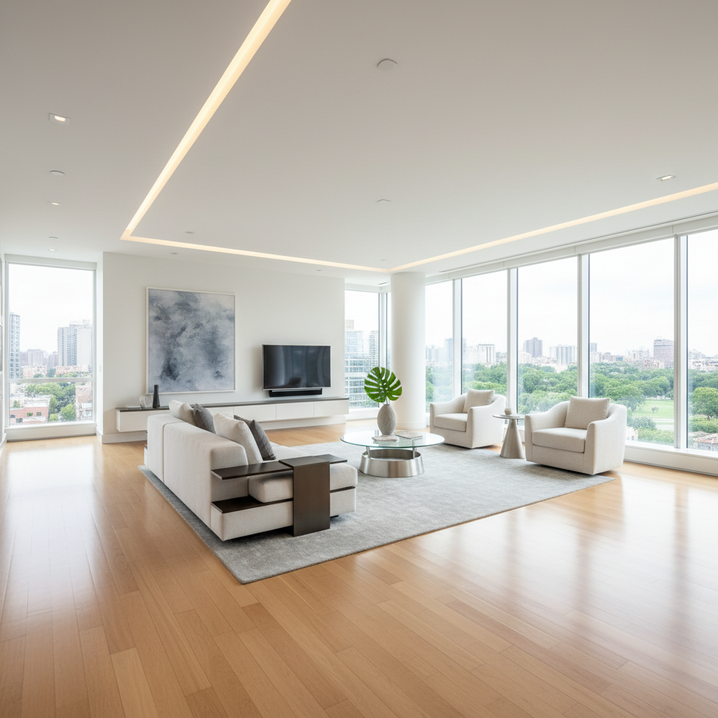 New home customization — bright modern living room with clean lines