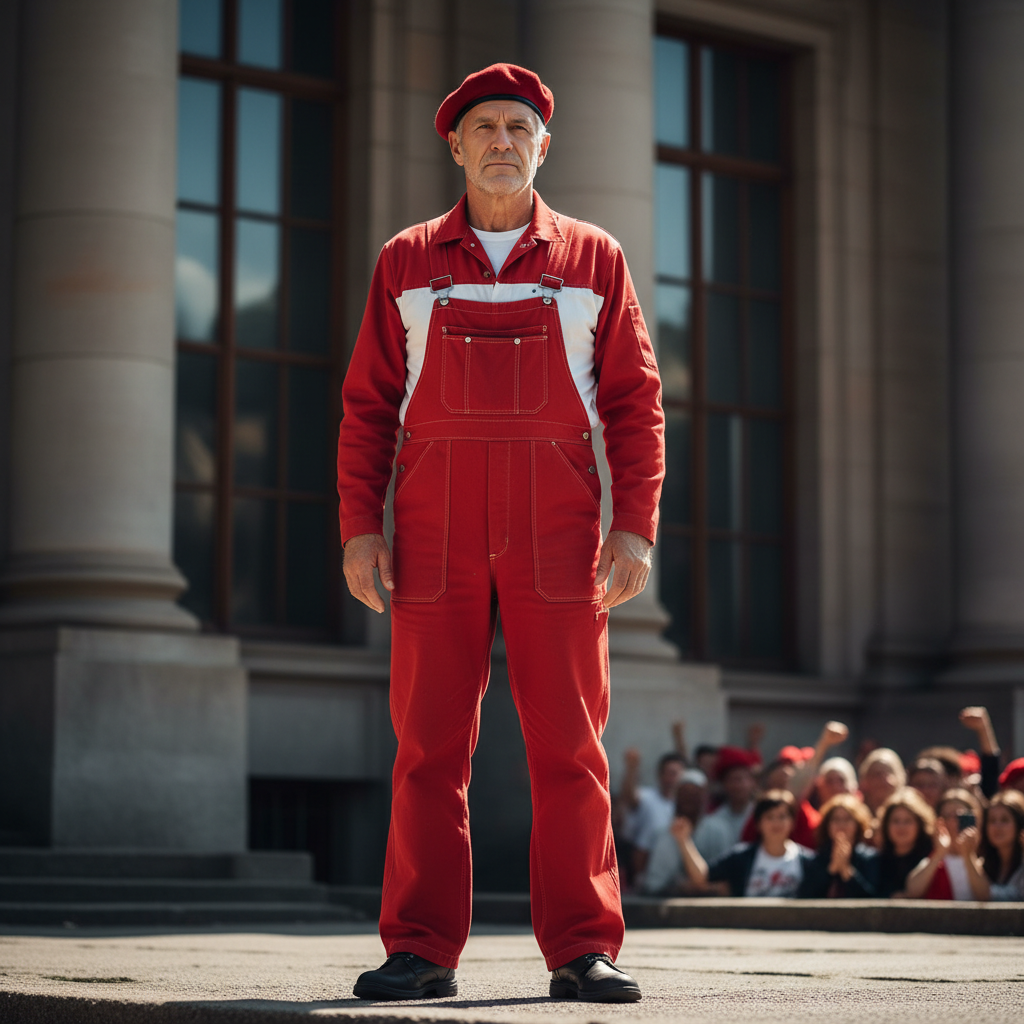 Julius Malema, EFF Commander-in-Chief, in red beret and overalls