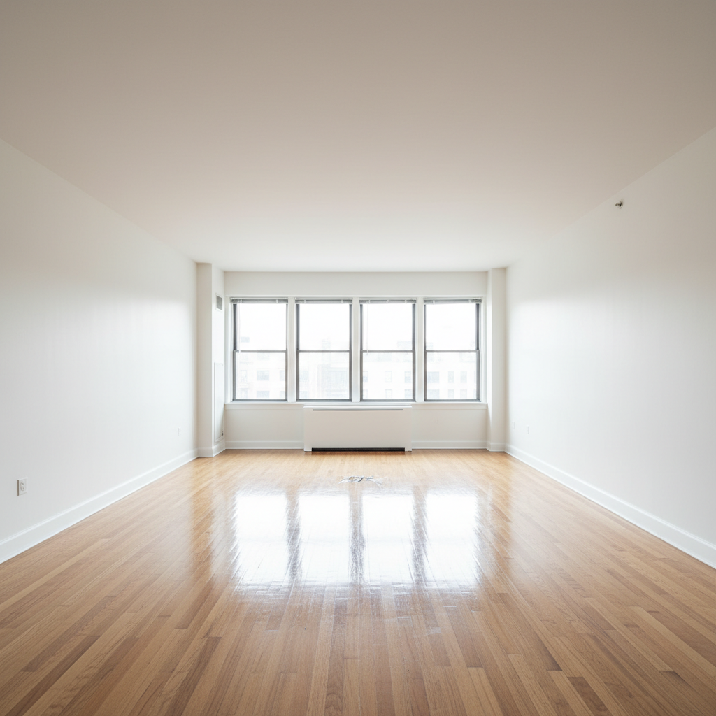 Spotlessly clean empty apartment ready for move-in, white walls, shining floors in Saudi Arabia