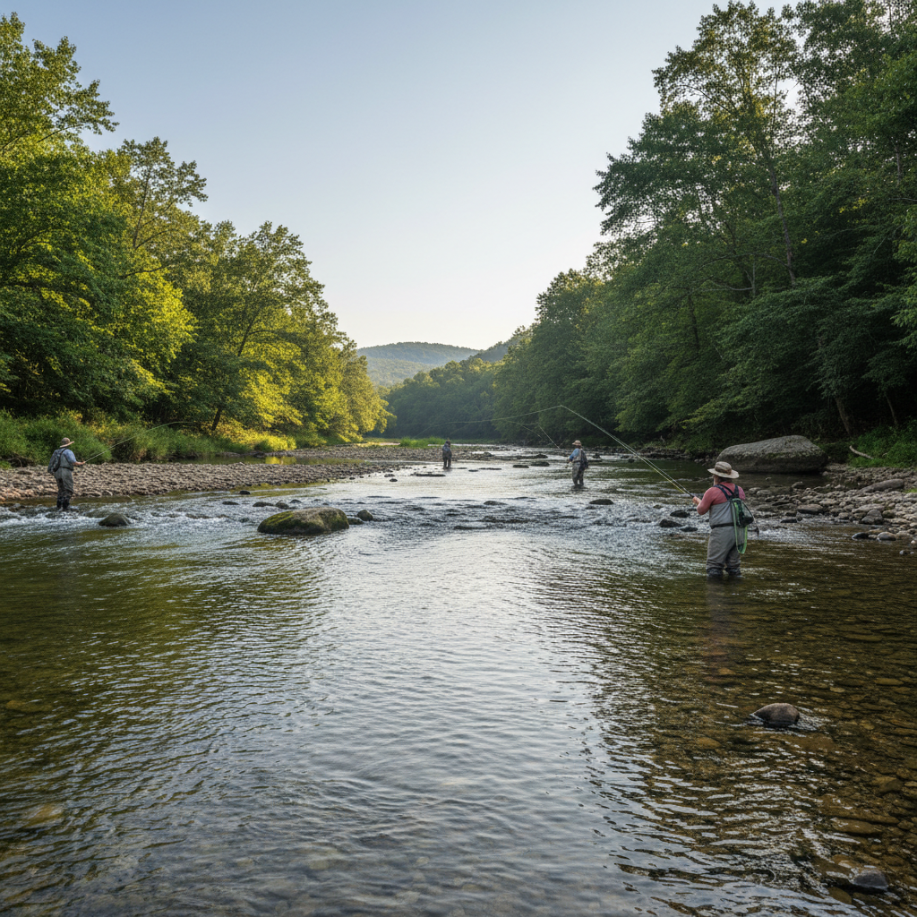 Middle section of Little Red River with calm riffles ideal for wading