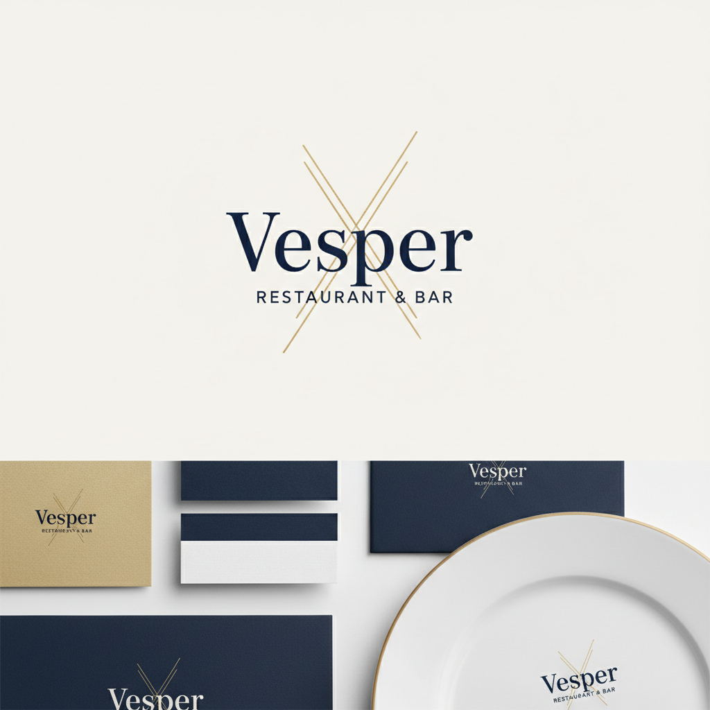 Initial brand sketches and mood board for Vesper restaurant identity
