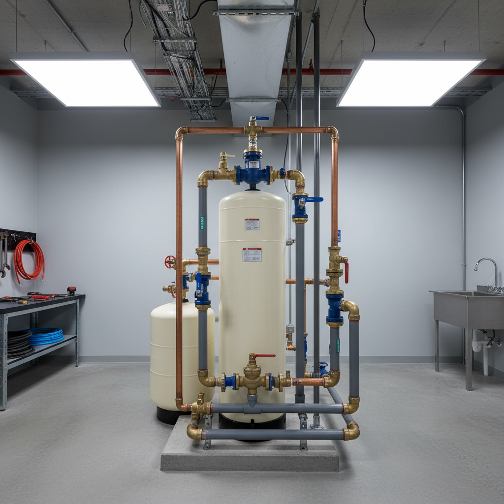 Water softener system installation in a mechanical room