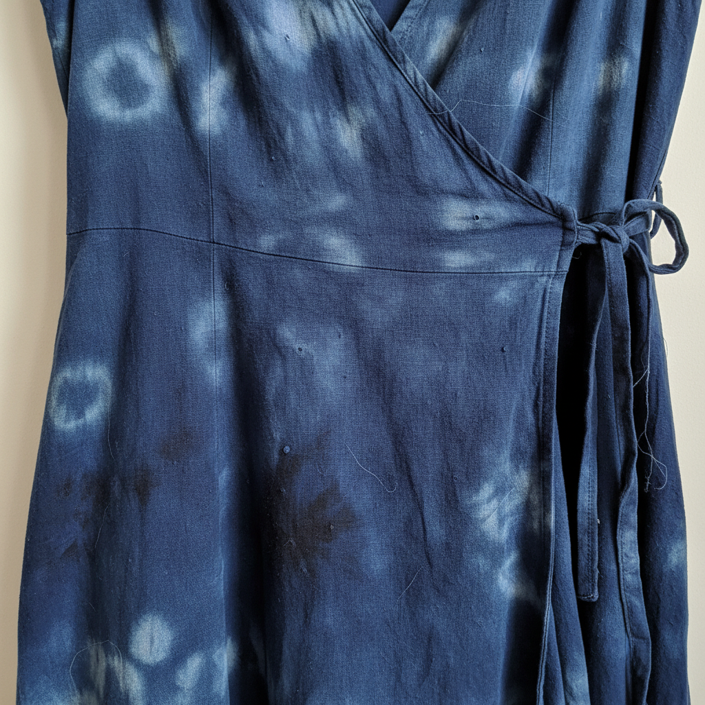 Close-up of cap fabric texture showing natural indigo dye variation, organic and handcrafted feel