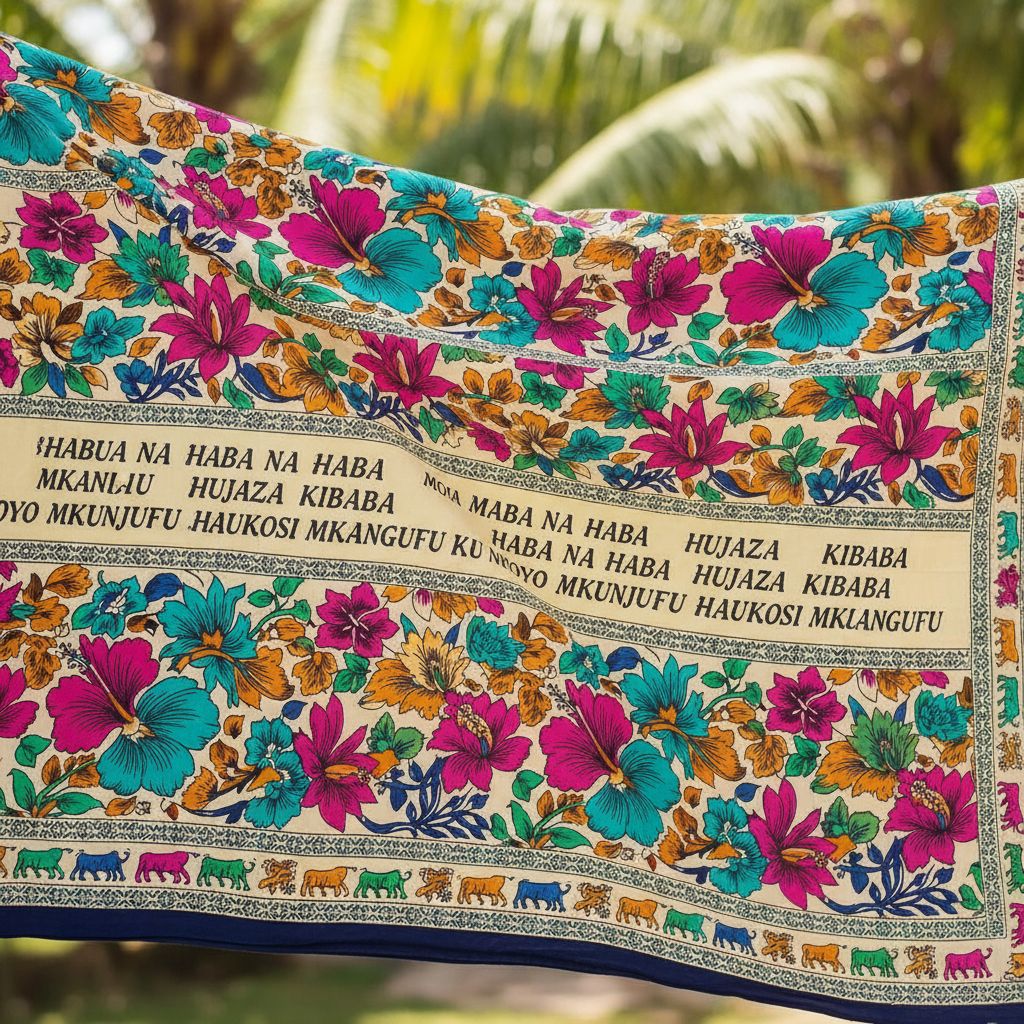 Colorful Kikoy fabric wrap, traditional Kenyan coastal textile, bright stripes