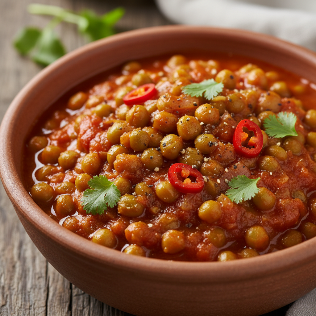 Green gram ndengu stew in bowl with tomato sauce