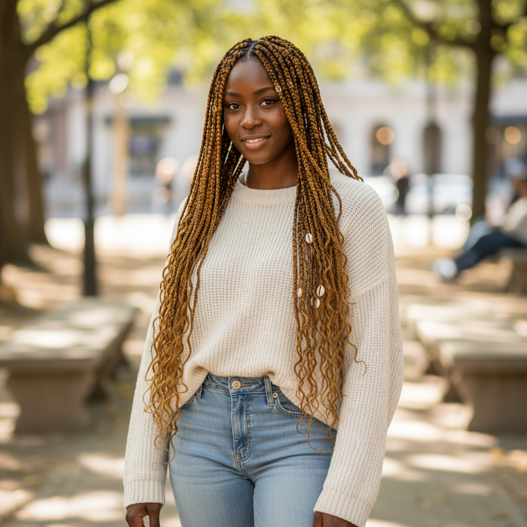 Woman with feed-in goddess braids