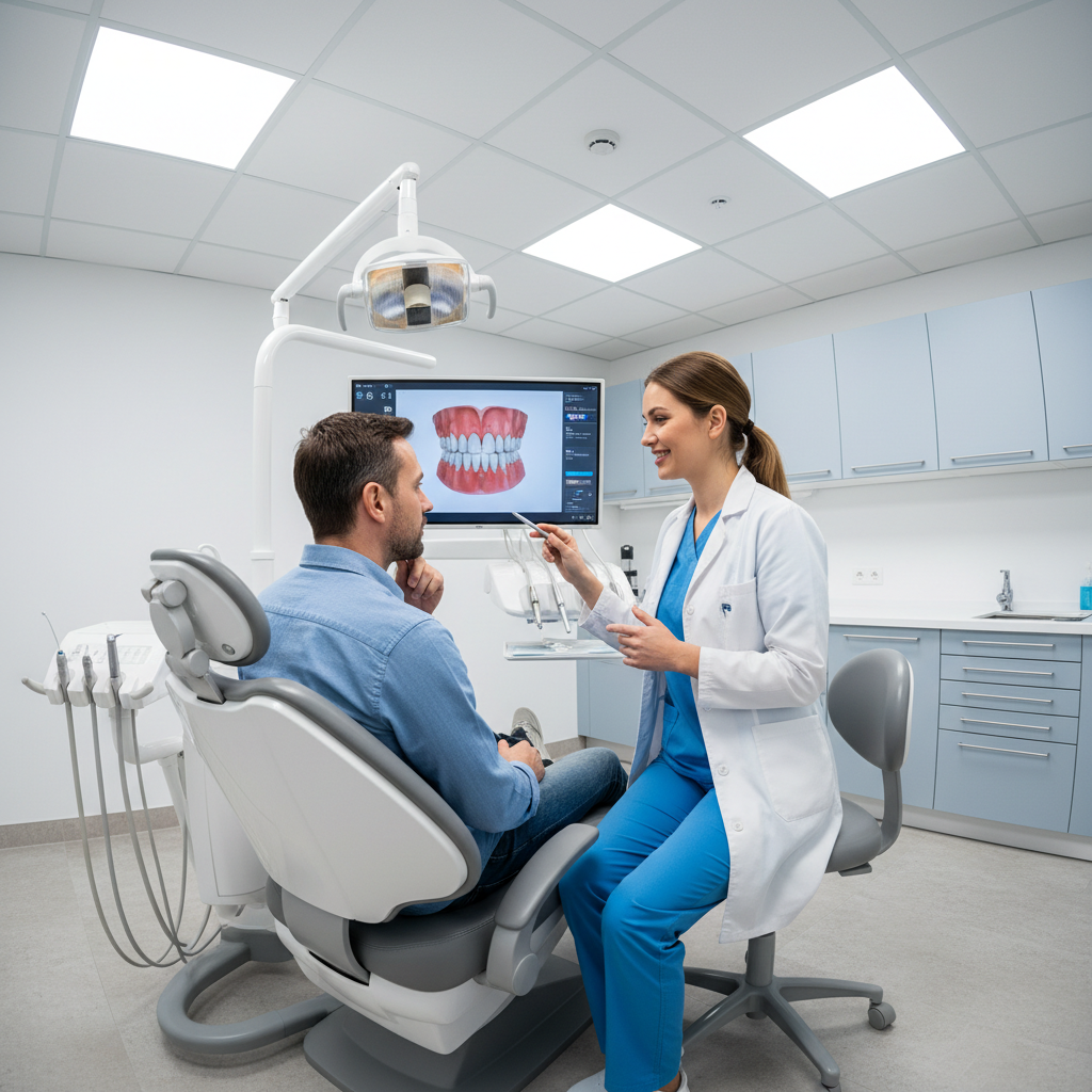 Dentist and patient consultation in modern dental practice