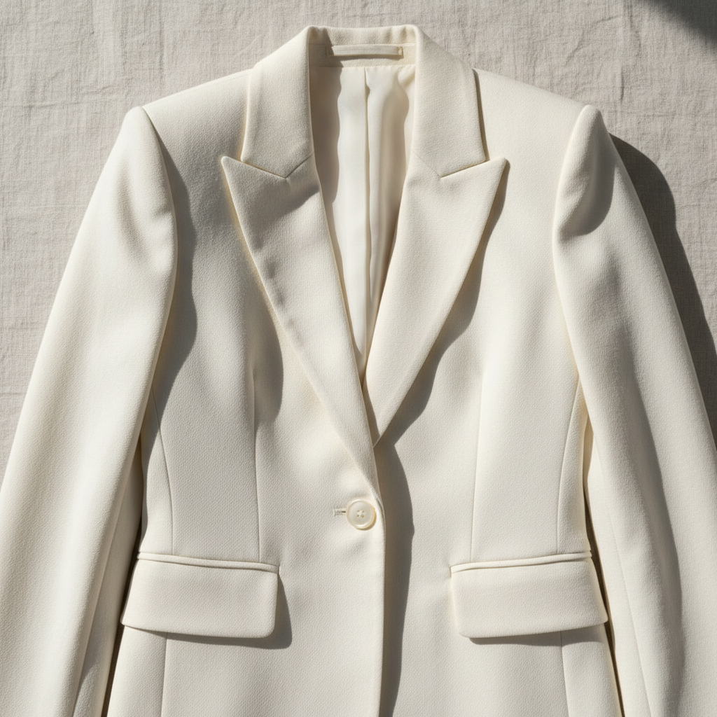 Structured blazer in ivory — tailored luxury fashion piece with sharp editorial silhouette
