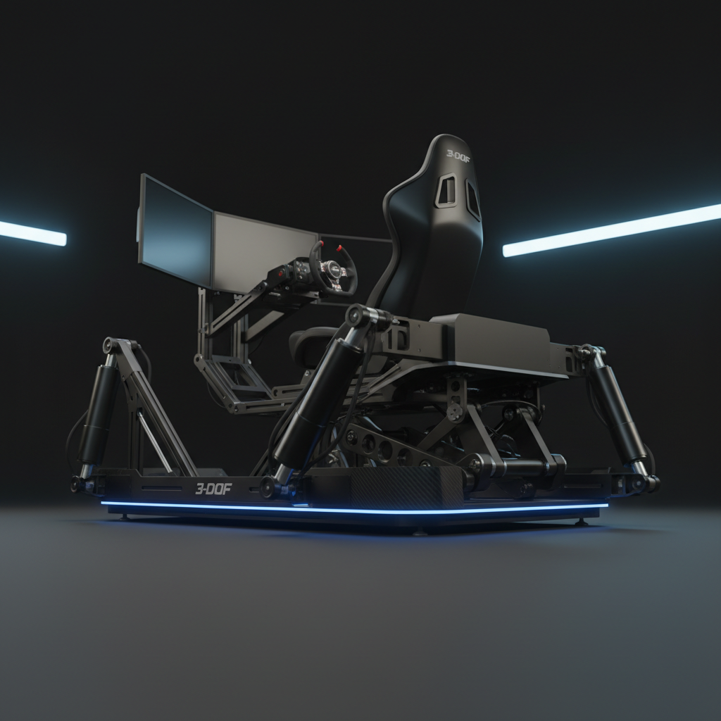 Motion platform racing simulator with actuators, dynamic 3-DOF movement system, professional grade