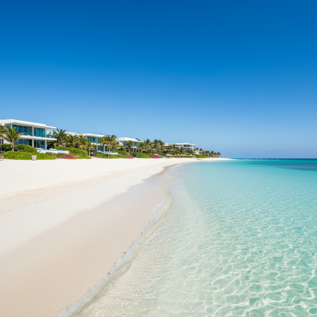 Spiaggia caraibica di Cancun con sabbia bianca acqua cristallina e resort lussuoso