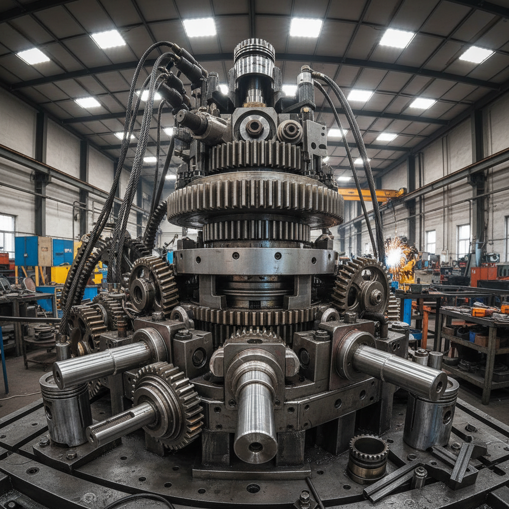 Industrial bearings and mechanical parts arranged on workshop surface