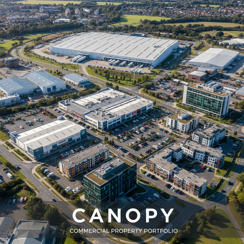 Aerial view of commercial property portfolio showing multiple sites managed by Canopy