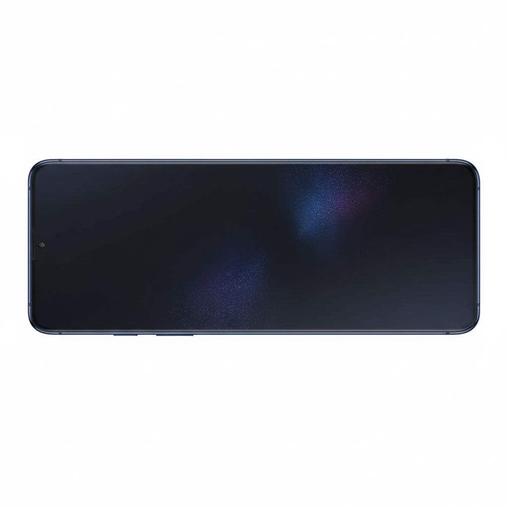 Budget smartphone in midnight blue on neutral background