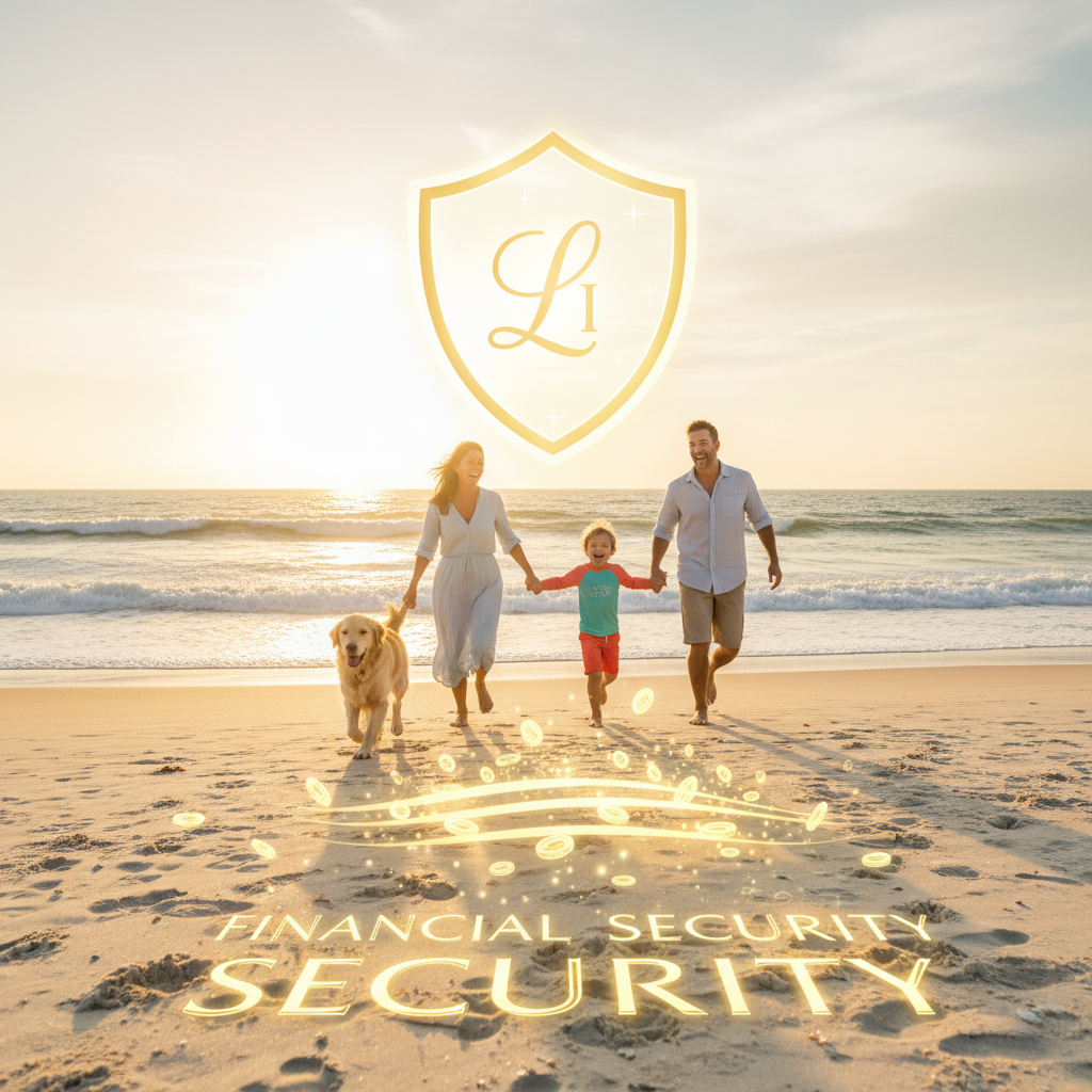 Happy family on coastal beach in North Carolina representing life insurance protection and financial security