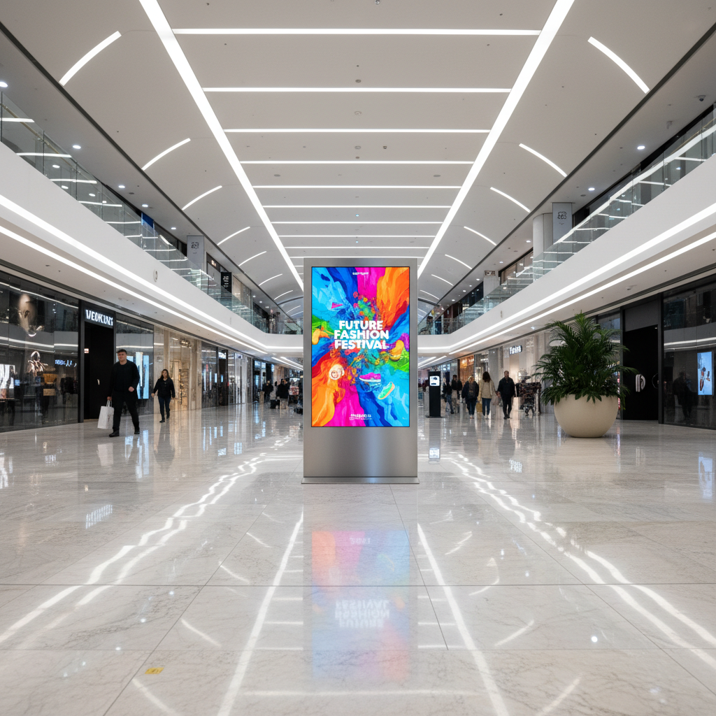 Interior wall branding installation with large format graphics in shopping mall corridor