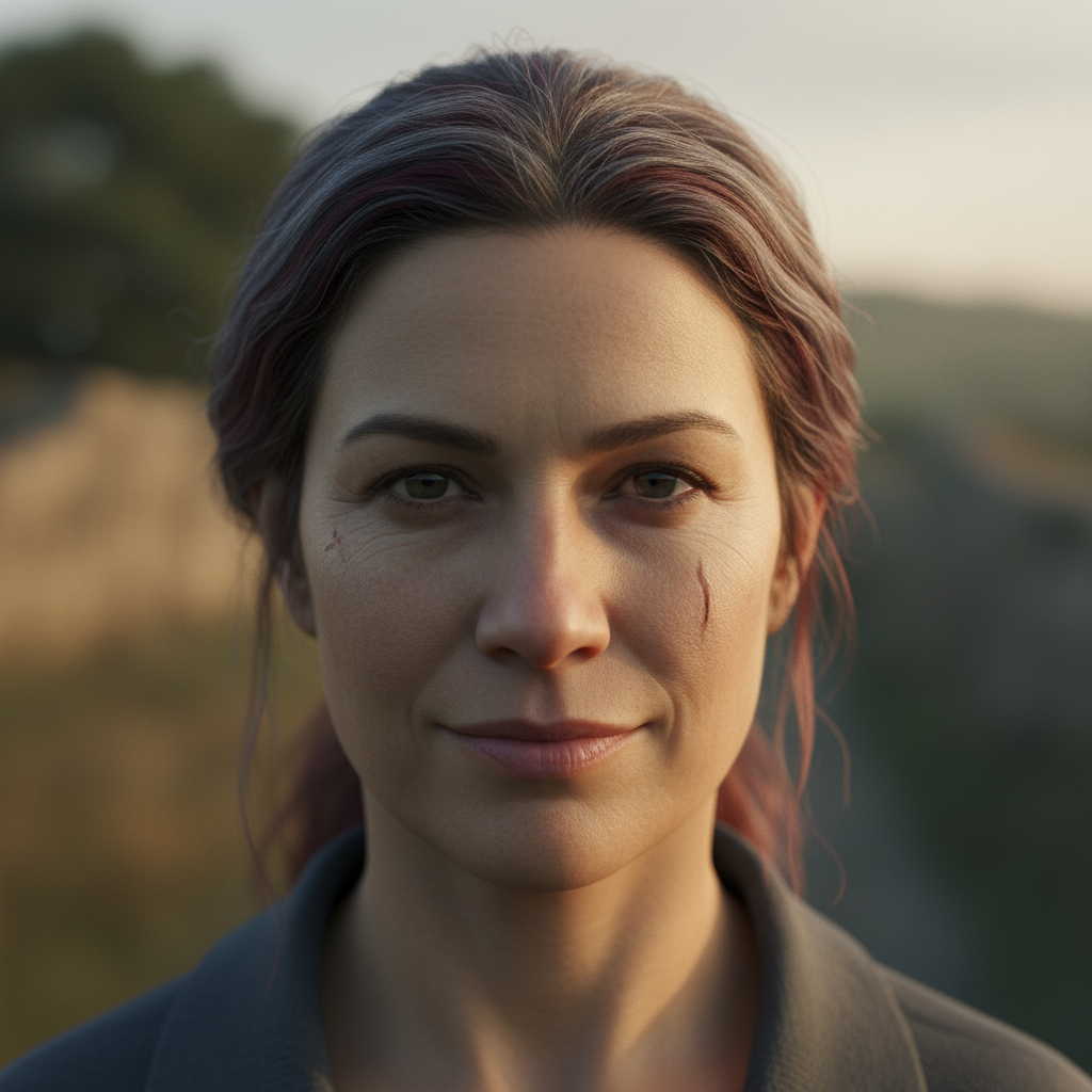 Survivor portrait, woman with resilient gaze in natural light