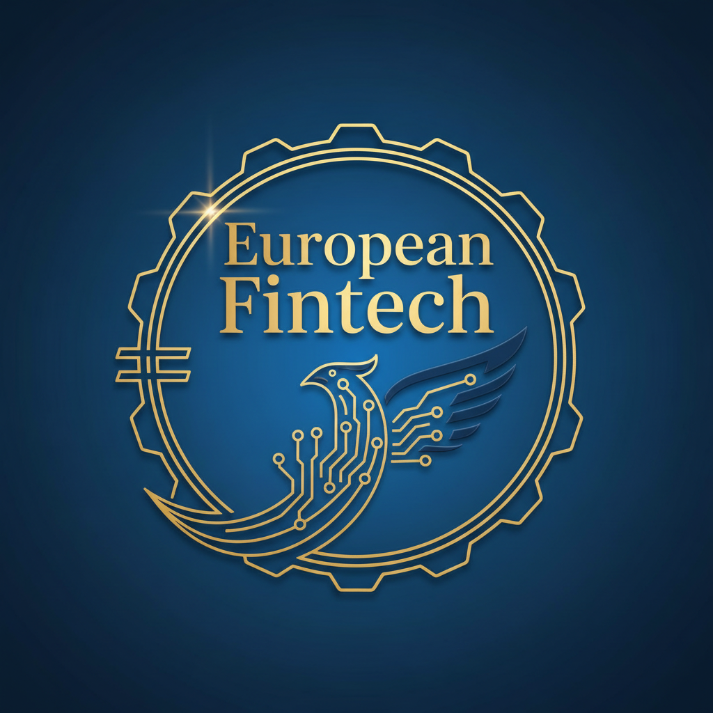 European Fintech magazine logo in blue and gold