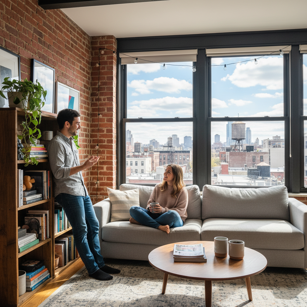Tom and Priya K., apartment dwellers in Brooklyn New York