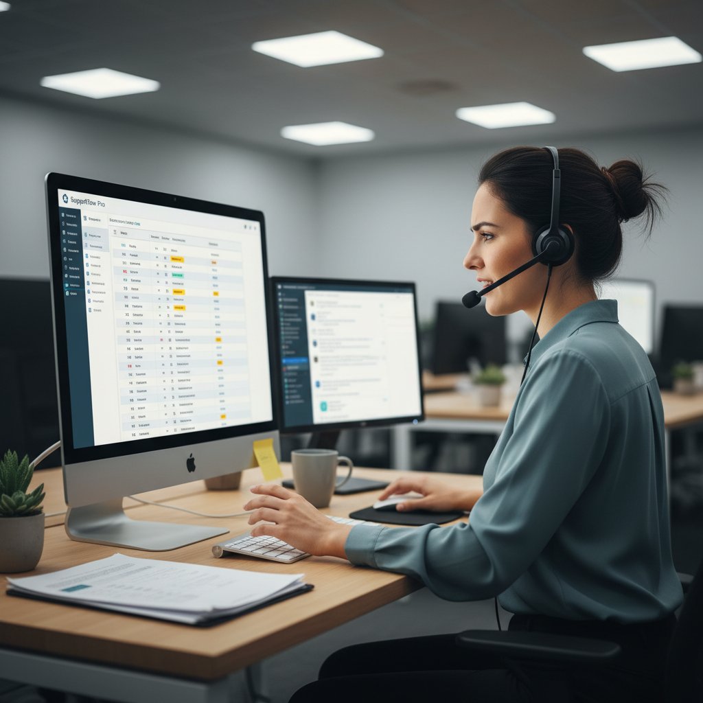 Professional customer service representative with headset providing immigration consultation support