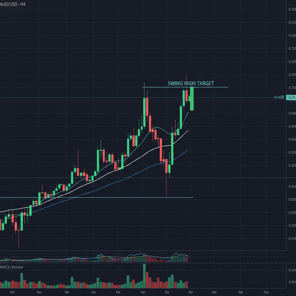 EUR/USD 4-hour candlestick chart showing bullish order block and QM pattern setup on dark trading terminal