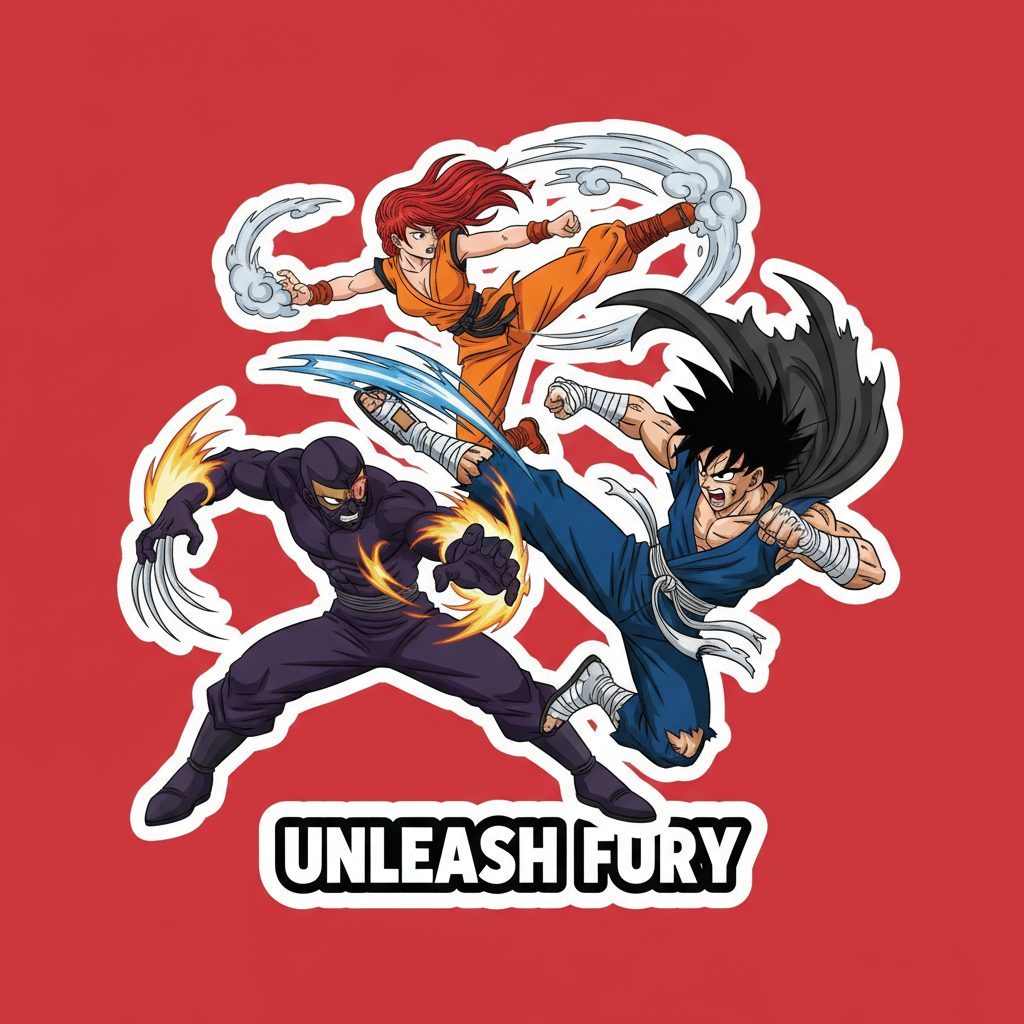 Colorful anime-style artwork with bright neon orange and black color scheme, dynamic action scene