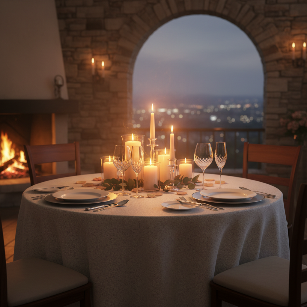 Intimate candlelit private dining table set for a luxury dinner in a Mayfair townhouse