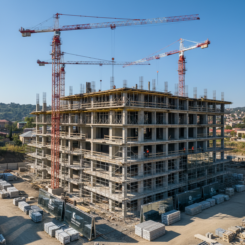 Modern construction project in Georgia featuring premium materials supplied by Kolkhi Group