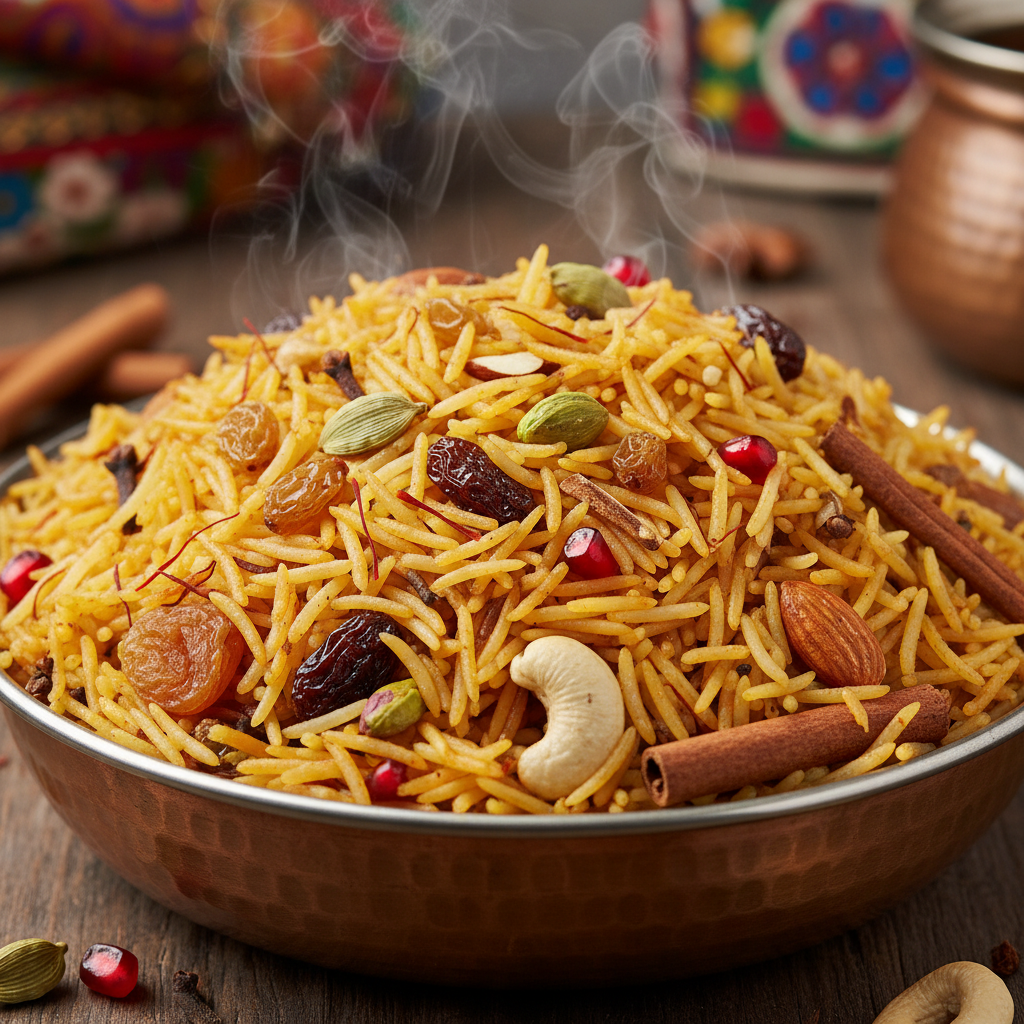 Paneer Pulav — Fragrant paneer rice pulav, Indian café food photography with warm colours and appetising presentation